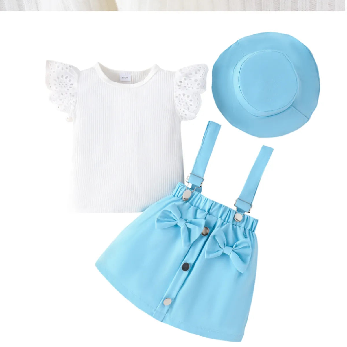 Sky Blue Suspender Skirt Set with Ruffle Top & Hat (1-5 Years)
